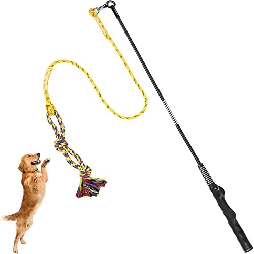 Flirt Pole for Dogs Interactive Chase Toy for Large Medium Small Puppy Dogs | For Chase and Tug of War, Dog Teaser Wand with Lure, Chewing Toy, for Outdoor Exercise & Training,Easy to Use,Carry, Sturdy