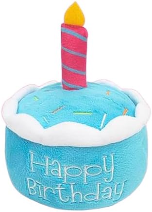 Glow Pups Dog Birthday Cake Plush Toy, Squeaky, Promotes Mental Stimulation & Interactive Play, Easy to Clean, Soft Chewable Squeaky Dog Toys for Any Celebrations, Blue