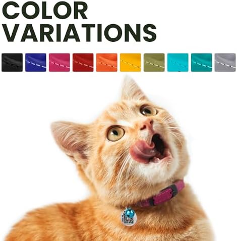 BRONZEDOG Cat Collar with Bell Kitten Rolled Leather Collars Safety QR ID Name Tag (Red)