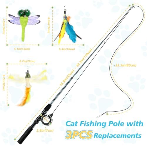 Pawaboo Cat Feather Toys, 4 Pack Interactive Cat Feather Teaser Wand Toys