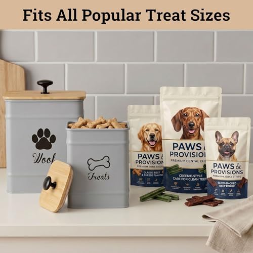 Dog Treat Container Set of 2 with Airtight Bamboo Lids - 8x6 & 7x5 inch