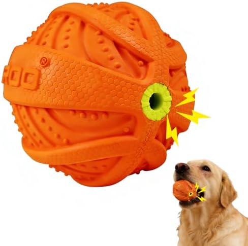 LaRoo Squeaky Dog Ball Toy, Durable Natural Rubber Squeaker Ball Floating Throwing Training, Teeth Cleaning Chew Toy for Pet Small Medium Large Dogs (3.5In Orange)