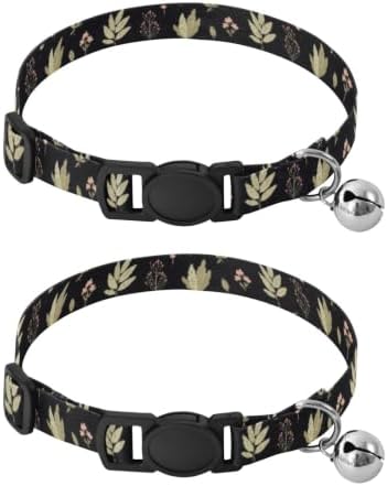 2 Pack Cats Collar Cute Hedgehogs Black Breakaway Cat Collars with Bell, Adjustable 10.6 to 17.1 Inches
