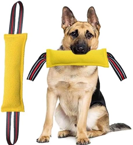 Clysoru Tug Toy for Dogs Tug of War Dog Toy with 2 Strong Red Band Handles Lasting Training Equipment Puppy to Large Dogs Interactive Toy Best for Tug of War Pull Indestructible Rope Toys (Yellow)
