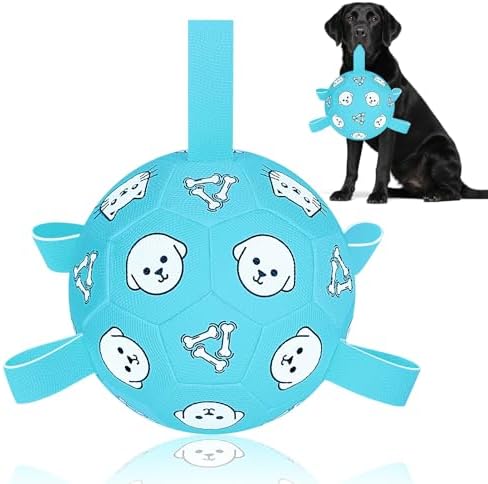 8 Inch Dog Soccer Ball with Straps, Jolly Ball for Medium Dogs