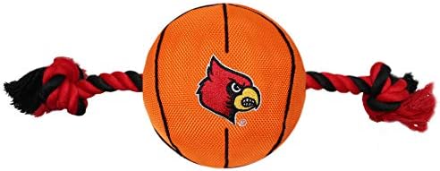 Pets First NCAA Louisville Cardinals Basketball Rope Toy for Dogs & Cats. Tough Nylon, Sporty Basketball Design, Heavy-Duty Ropes with Inner Squeaker
