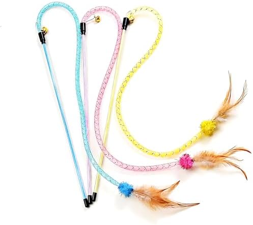 IUHKBH Cat Wands, 3 Colors Mesh Tube Teaser Toys Cute Kitten Wand Interactive Kitty Toy Safe Cat Stuff for All Breed Sizes