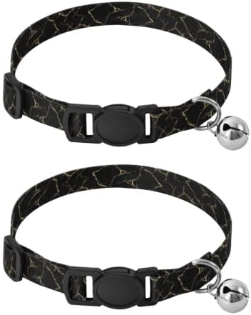 Gold Marble Black Cat Neck Collar, 2 Pack Puppy Collar with Bell
