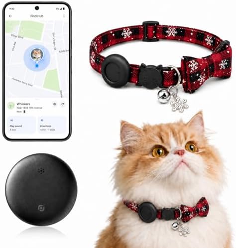 Cat Tracker GPS for Android, Pet GPS Tracker Collar for Cats No Subscription, IP67 Waterproof Cat Collar with Tracker Compatible with Google Find Hub – Replaceable 1-Year Battery, Android Only (Red)