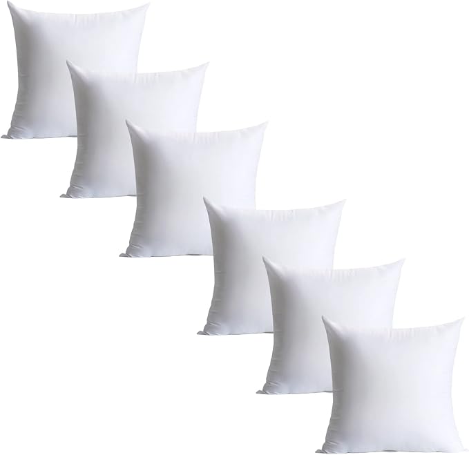 Calibrate Timing 20 x 20 inches Pillow Inserts, Set of 6 Hypoallergenic Brushed Microfiber Liner Down Alternative Filled Square Cushion Throw Pillow