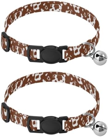 Brown and White Cow Print Adjustable Buckle Pet Collars 2 Pack Collars for Cats