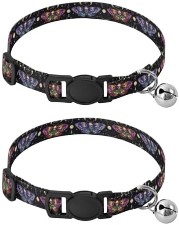 Moths Skull Wings Cat Collar 2 Pack for Cats Adjustable 10.6 to 17.1 Inches