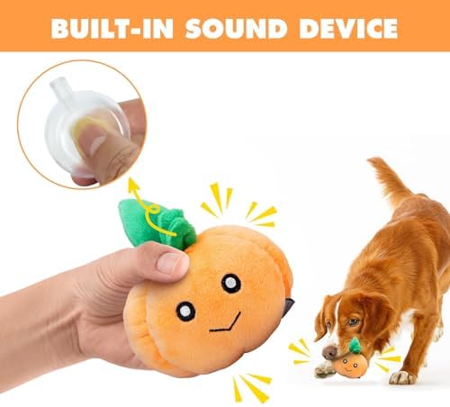 7" Squeaky Plush Toy for Puppies Small Dogs Self Etertainment Washable Soft Made [PET ONLY] (Little Pumpkin)