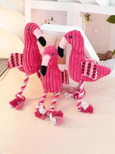 Plush Flamingo Dog Toy with Squeaker and Rope Legs, Corduroy