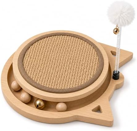 Cat Scratching Board with Sisal, Interactive Cat Toy with Spring Ball