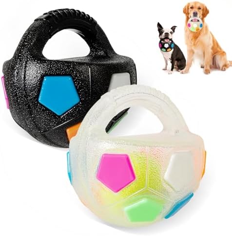 Dog Toy Ball with Handle, Toss and Fetch Play, Interactive Ball for Dogs Playing, Squeaky Floating (2pc)