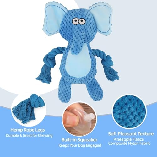 Plush Elephant Dog Toy, Squeaky Interactive Tug Toy for Small Medium Dogs