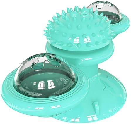 Blue Light-Up Cat Spinner Windmill, Interactive Cat Toy with Suction Cup, Includes Catnip, for Self Grooming and Dental Care, 6.2 X 2.9 X 2.7 in