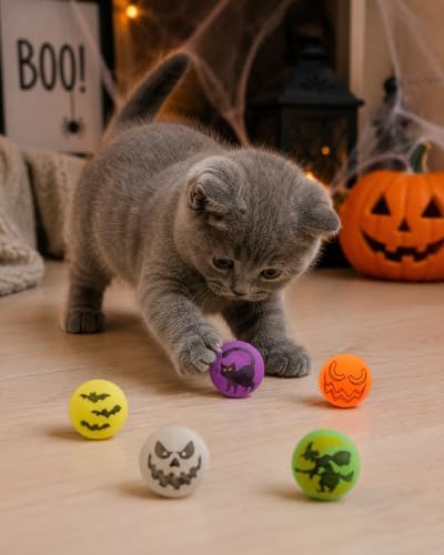 PET SHOW 20 Pack Halloween Cat Toys Bouncy Balls 1.2inch for Indoor Cats