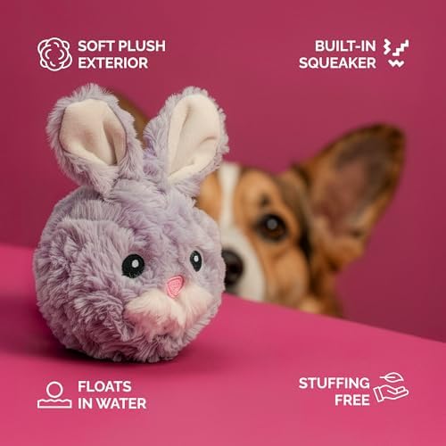 petlou Squeak Toys for Aggressive Chewers Small Medium Breed Chew Toys,Fetch Ball Indoor Ball Toys,Sqeaky Dog Toys (4" EZ Squeaky Rabbit)