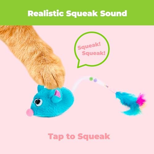 Catify Interactive Cat Toy - Squeaking Mice Set, Blue & Fuchsia