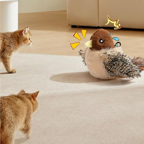 Flying Bird Cat Toy(Not a Flying Bird), Simulated Chirping Bird Cat Toy Flapping Wings, Rechargeable Interactive Flappy Birds, Cats Toys with Feather Tail
