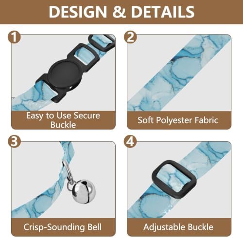 Blue Watercolor Marble Pet Collars 2 Pack Collar for Puppy Adjustable Length 10.6" to 17.1"