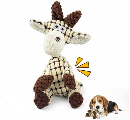 White Goat Dog Squeak Plush Toy with Rope – Durable Stuffed Dog Toy with Built-in Squeaker, Interactive Chew Toy for Teething Puppy, Small and Medium Dog