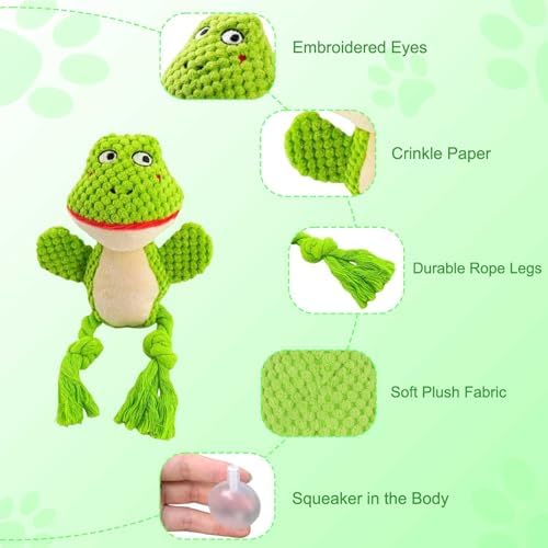 Plush Squeaky Knot Dog Toys, Interactive Chew Toys (Green Frog)