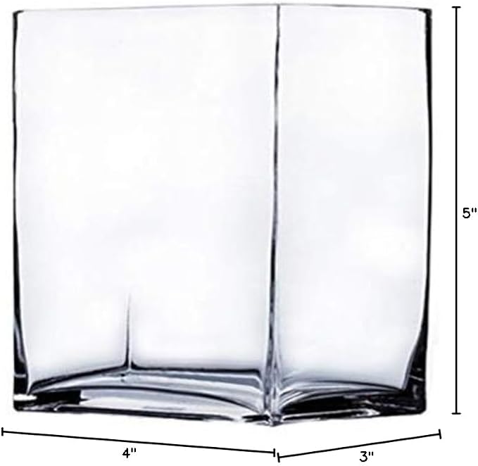 WGV Glass Rectangle Block Vase, Width x Length 3" x 4", Height 5",Clear Floral Planter Container Votive Candle Holder Wedding Party Event, Home Office Decor 1 Piece
