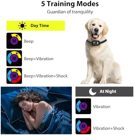 Dog Bark Collar - Rechargeable Dog Bark Deterrent Devices for Large, Medium and Small Dogs, Anti Barking Training Device for Dogs with 6 Adjustable Mode and 8 Sensitivity
