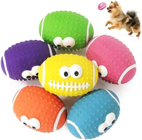 Squeaky Dog Football Toys, Natural Rubber Dog Toys Footballs 6 Pcs, Interactive Footballs Dog Balls for Teething Puppies Small Medium Dogs Outdoor Playing Fetching Training
