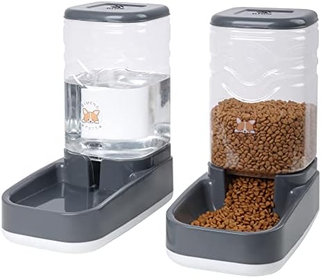 Elevon Automatic Cat Feeder, Gravity Food and Water Dispenser Bowl Set for Small Medium Dogs Animals, Pet Feeder Dispenser Storage Food, 3.8L Large Capacity, Gray