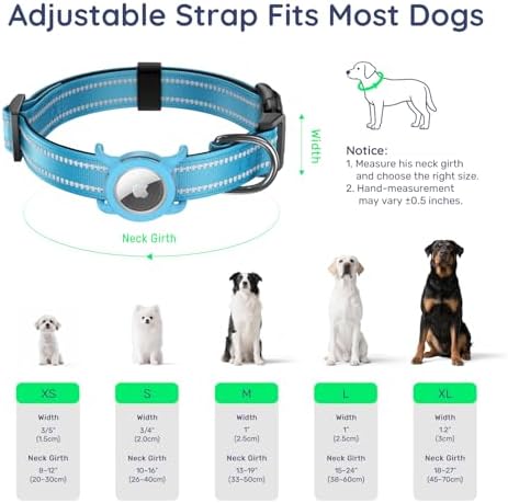 Reflective Dog Collar with AirTag Holder, Waterproof Dog Collar with QR Code, Heavy Duty Adjustable Pet Collar for Small Medium Large Dogs, Blue
