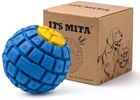 Squeaky Dog Toy Ball, Keyboard-Shaped Chew Toy for Teeth Cleaning, Durable Natural Rubber for Aggressive Chewers, Interactive Dog Toys for Medium & Large Dogs (Royal Blue, Large(3.5''))
