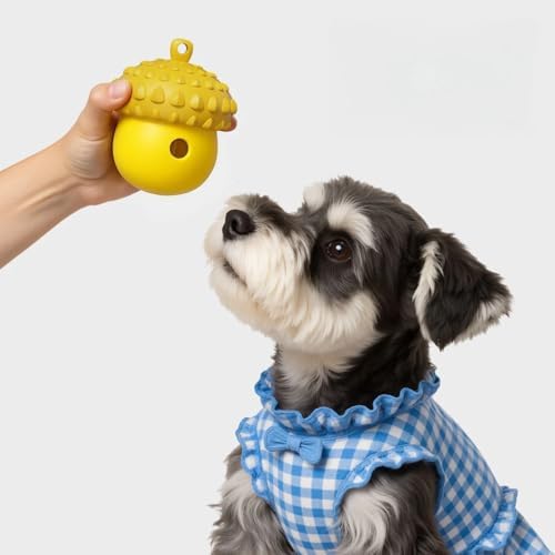 Interactive Dog Treat Dispenser Toy, Acorn Shaped Silicone Puzzle Feeder, Durable Chew Toy for Dogs (Red/Blue)