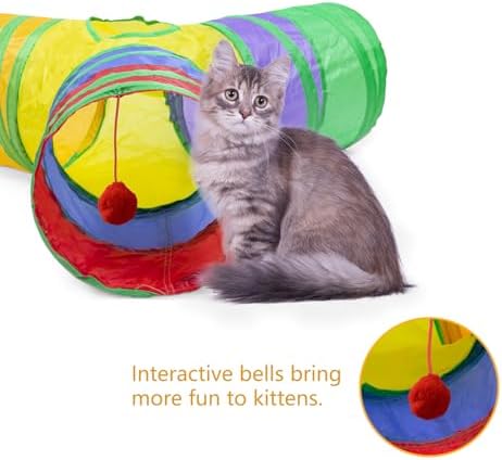 3 Way Cat Tunnel Collapsible Fun Pet Play Tube Toys for Cats, Kittens, Puppies & Rabbits - Portable Tunnel with Hanging Ball for Indoor Play, Hideout & Exercise