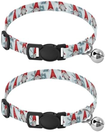 Christmas Gnomes Trees Bell Collar for Small Dogs 2 Pack Kitten Collars Adjustable Length 10.6" to 17.1"