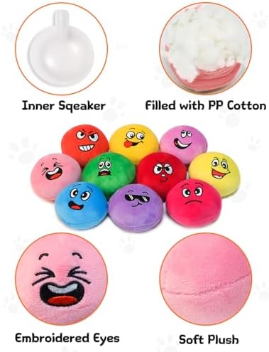 Squeaky Dog Toys, Interactive Soft Plush Puppy Toy Balls for Small Medium Breed, Cute Stuffed Pet Teething Ball Pack to Keep Dogs Busy