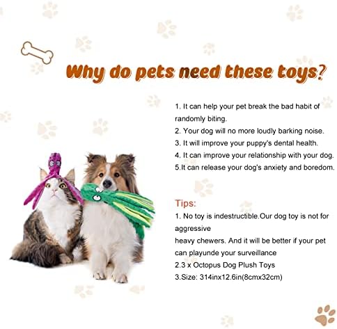 3 Pack Dog Toys for Small Dogs, Medium Dogs, Large Dogs, Puppy Teething Chew Toys, aggressive chewers, No Stuffing Crinkle Plush Dog Toys, Dog Squeaky Octopus Toys