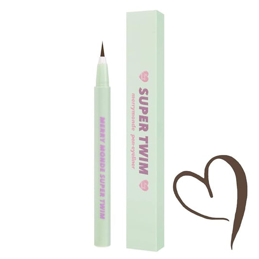 Merrymonde Multicolor Super Slim Long Lasting Eyeliner Vegan Easy Ultra-Fine Felt Tip Pen Liquid Korean K Beauty Waterproof Mechanical Eye Liner Makeup (Mocha Brown)