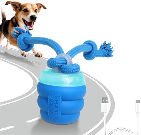 Giociv Interactive Dog Toys, Random Moving and Rolling Dogs Toy with Rope for Small Medium Dogs, with Motion-Activated
