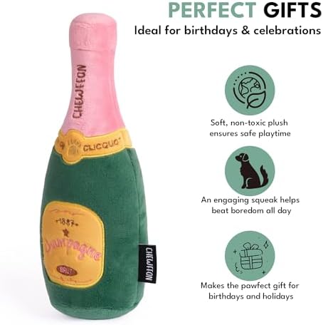 CHEWFFON Enrichment Dog Toy, Interactive Squeaky Small Champagne Bottle