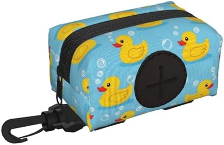 Dog Poop Bag Holder Zippered Pouch Yellow Rubber Ducks Soap Bubbles Blue for Walking, Hiking, Running And Traveling