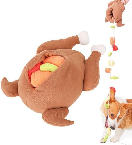 Thanksgiving Turkey Dog Toy, Interactive Hide & Seek Plush Turkey Stuffed Animal, Enrichment Toys for Dogs with Colorful Pull-Out Veggies, Funny Squeaky, Mental Stimulation & Boredom Relief