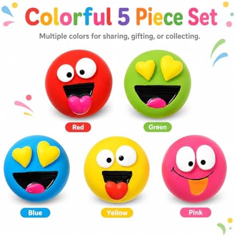 5-Pack Latex Dog Toys – Durable Squeaky Emoticon Design for Small and Medium Dogs, Interactive Chew and Fetch Play Set for Exercise and Training