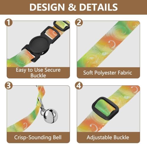 Swirling Leaf Green Adjustable Buckle Pet Collar 2 Pack Soft Cat Collar