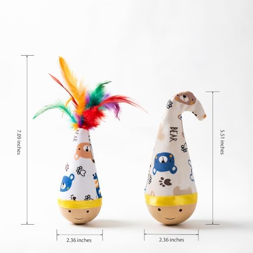 Interactive Wooden Cat Toy Natural Beechwood Wobble Tumbler Silent 2PCS