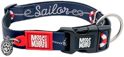 Max & Molly Urban Pets Smart ID Dog Collar - Soft Neoprene, Waterproof, Machine Washable, Power Buckle, Gotcha! QR Tag & Custom App Profile, Sailor L