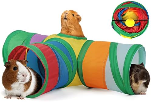 YUEPET Guinea Pig Tunnel, 3-Way Collapsible Play Tubes with Ball, Rainbow